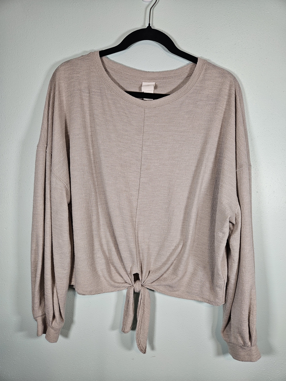 H&M Taupe Tie-Front Long Sleeve Top